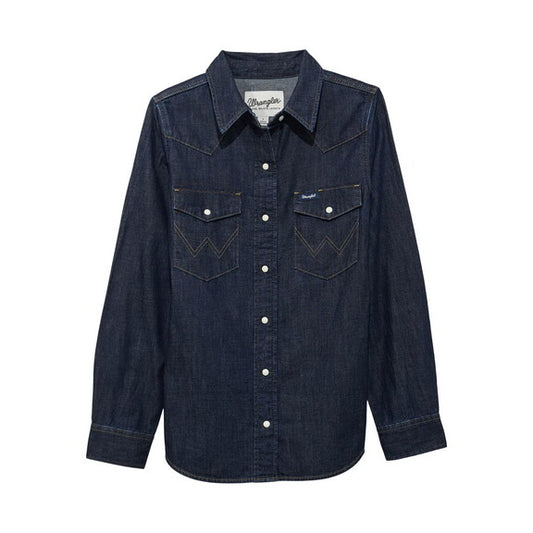 Long sleeve dark denim pearl snap